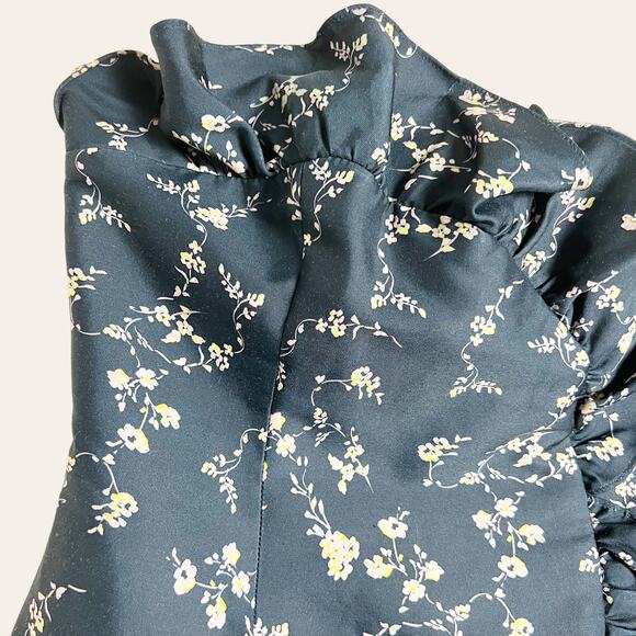 Keepsake The Label Navy Blue Floral Ruffle Strapless Mini Dress Size 6 - Picture 5 of 8